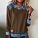 Womens Fall Oversized Long Sleeve Sweatshirt 2 in 1 Denim Panel Lapel Pullover Tops Trendy Going Out Shirts