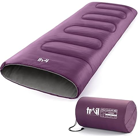 Envelope Sleeping Bag For Adults, Single 2 Season Summer Spring Autumn 200gsm, Outdoor Camping, Lightweight Carry Bag, Storage Pockets, 190cm x 75cm, Trail Cover