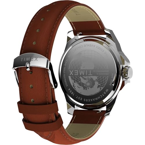 Image of TIMEX Essex Analog Watch for man with Blue Round Dial & Brown Leather Strap Band Water Resistant Men's Wrist Watches - TW2W92800UJ