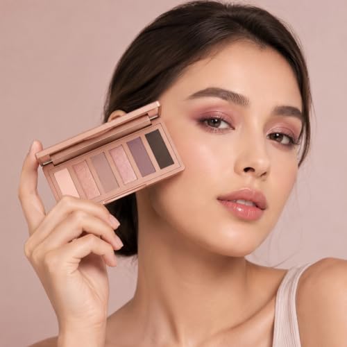 Image of Erinde Soft Pink Brown Mini Eyeshadow Palette, Multi-Use Matte & Shimmer Eye Shadow Palettes, Ultra-Blendable, Neutral Nude Rosy Taupe & Brown Travel Eye Makeup with Mirror, Vegan, Cruelty-Free