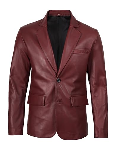 Image of fjackets Mens Leather Jacket - Real Lambskin Leather Blazer, Notched Collar Sport Coat for Men