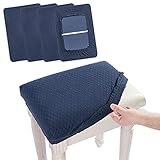 BUYUE 4 pcs Vanity Stool Bench Covers, Luxury Crease-Resistant Jacquard Fabric Saddle Bar Stool Slipcovers Stretch Washable, (Rectangle, 4 Counts, Navy Blue)
