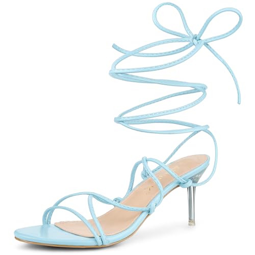 Allegra K Allegra K Women's Lace Up Open Toe Open Toe Strappy Stiletto Heels Light Blue Sandals - 7 M US