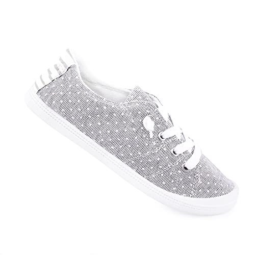 Women's Slip On Canvas Sneaker Low Top Casual Walking Shoes Classic Comfort Flat Fashion Sneakers (Grey Dot 09) #TOP5