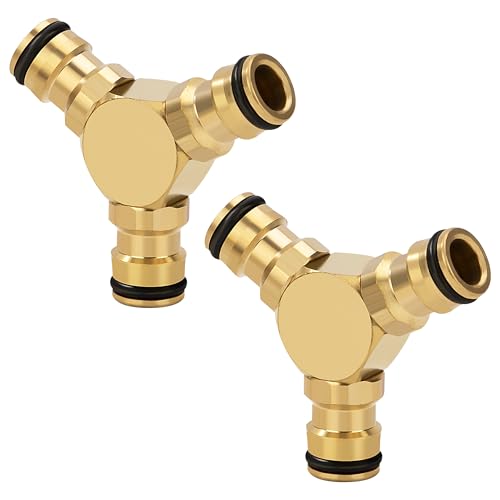 Adattatore per Rubinetto in Ottone, 2 Vie a Forma di Y Connettore Universali per Rubinetto, Attacco Rapido Adattatore per Tubo da Giardino, Bagno, Cucina (2 Pezzi)