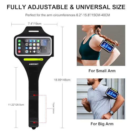 Cell Phone Running Armband with Zipper Pocket Armband Case Running Holder for iPhone 16 Pro Max/15/14 Pro Max/13/12 /11 Pro Max/XS/XR,Galaxy S20 S10,Sweatproof Arm Band with Card/Key Bag