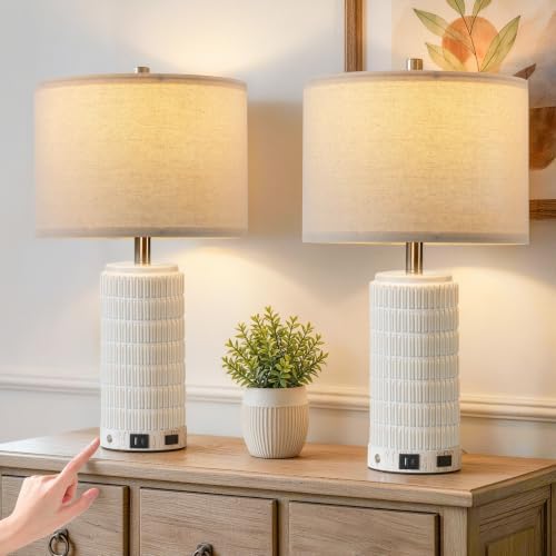 APONUO 23" Farmhouse Ceramic Jar Table Lamps Set of 2, 3‑Way Dimm...