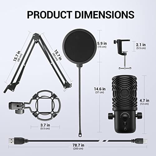 Oneodio Fm1-T Usb Professional Microphone Kit- Computer Condenser Mic With Pop Filter For Pc, Metal Stand, Mute Button, Gain Control For Studio Recording Streaming Gaming Podcast Youtube #TOP6