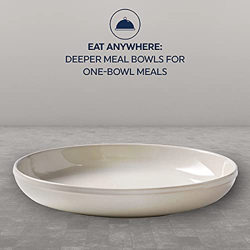 Corelle Stoneware 4-Pc Meal Bowl Set, Handcrafted Artisanal Double Bead Cereal Bowls, Solid Glaze Stoneware, 8-1/2-Inch Pasta Bowl Set, Oatmeal #TOP5