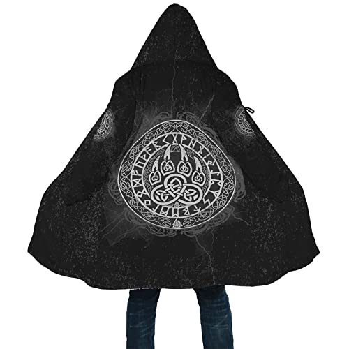 Odin Rune 3D Allover Print Men's Warm Hooded Coat Viking Tattoo winter lambswool casual couple parka jacket (Color : Bear Claw Knot, Size : X-Large)