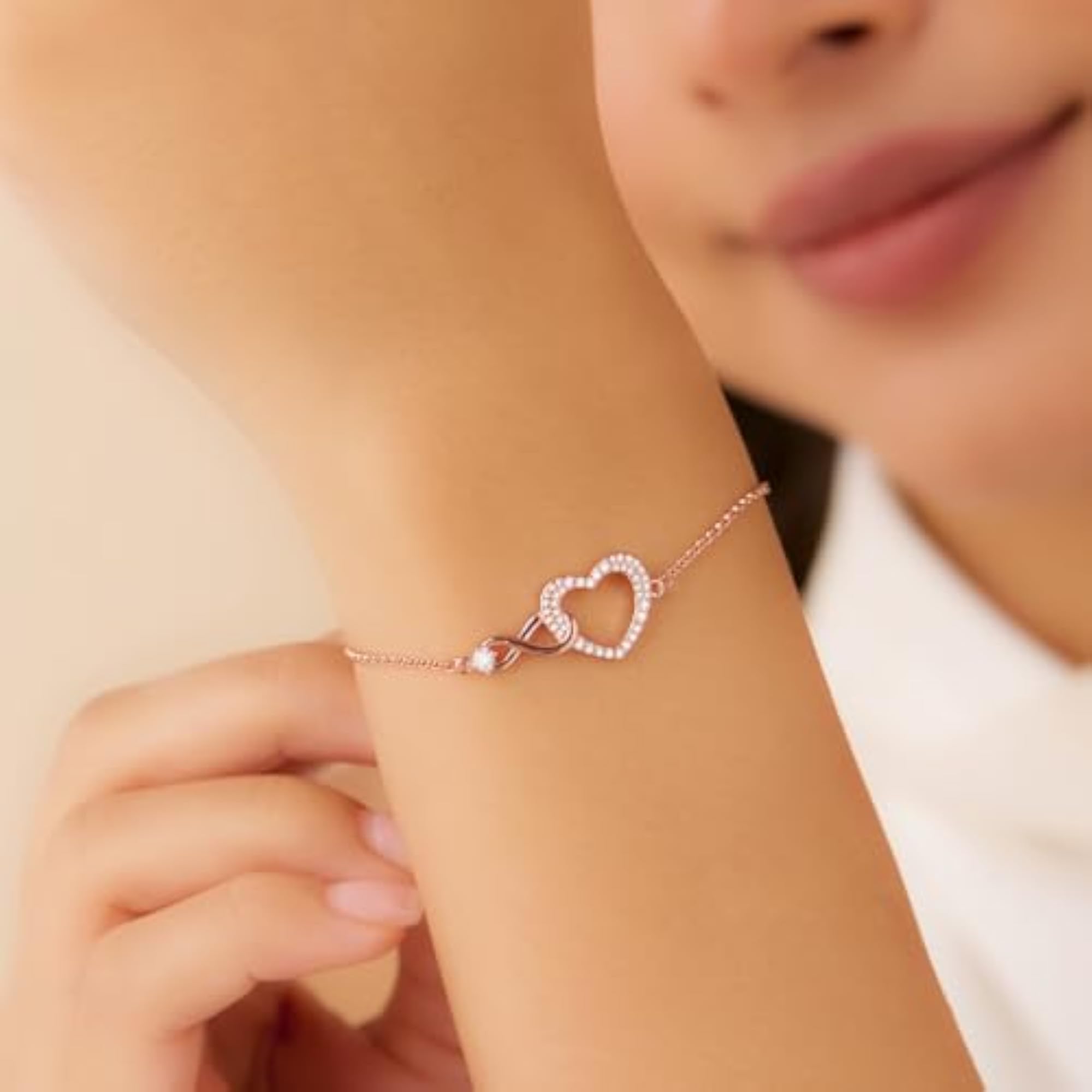 925 Silver Heart Meets Forever Rose Gold Plated Bracelet