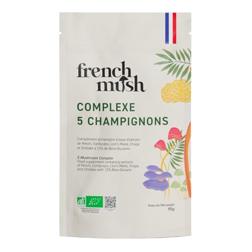 French Mush Doypack Complejo 5 Hongos Bio en Polvo - 90 g Vegano - Lion’s Mane, Reishi, Cordyceps, Shiitake, Chaga - Digestión, Bienestar - Testado en Laboratorio