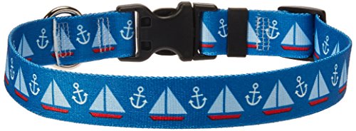 Image of Yellow Dog Design Sailboats Anchors Dog Collar, Medium-1 inch Wide fits Neck Sizes 14 to 20 inch Wide