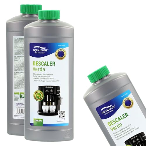 Aqualogis Descalcificador para máquina de café, removedor de escamas resistente, limpieza y descalcificación, 1000 ml, 10 aplicaciones por botella