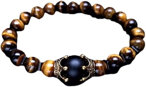 Pulseras de piedra curativa unisex con dije de piedra natural, pulsera elástica con dije de corazón de energía de cristal, ojo de tigre, 0.315 in,
