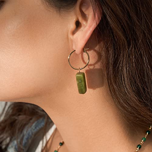 Natural Jade Square Pendant Hoop Earring Minimalist Circle Jade Drop Earrings Ear Jewelry Lucky Jewelry #TOP3