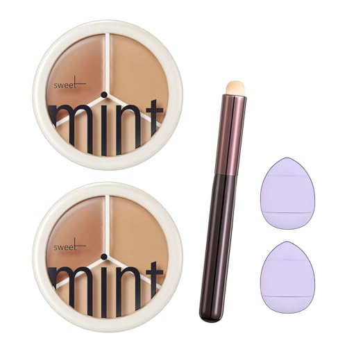 Concealer 2 Stück Concealer Palette,Gesichts Concealer,3 Farben Concealer Palette,Geeignet für den Täglichen Gebrauch und Verschiedene Anlässe(Mit 1 Concealer-Pinsel,2 Fingerkuppenkissen)