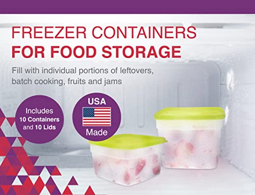 Arrow Home Products 1 Pint Freezer Containers For Food Storage, 10 Pack With Lids - Usa Made Reusable Plastic Food Storage Containers With Lids - Prep, Store And Freeze - Bpa Free, Dishwasher Safe #TOP1