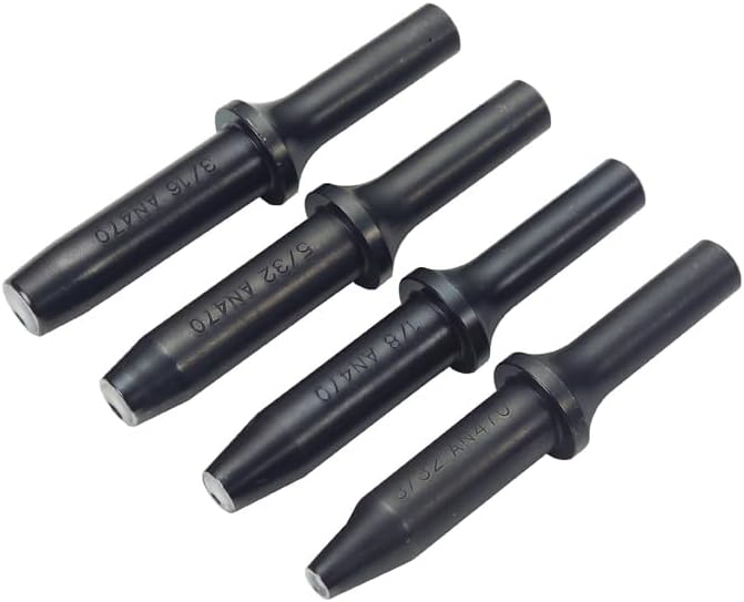 Wicks Aircraft Pneumatic Rivet Gun bit Set, 5.5" Long for use with an air Hammer with Spring or Pneumatic Rivet Gun. These Straight Rivet Sets fit Universal, Brazier, or Dome Head Solid Rivets.