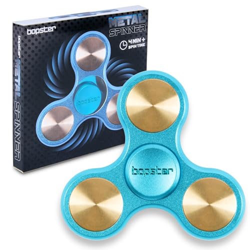 bopster Spinner Métal Bleu | Tri‑Spinner Fidget pour Enfants, Ados & Adultes | Rotation 4+ Minutes | 77g Métal Plein avec Roulements Fluides | Jouet...