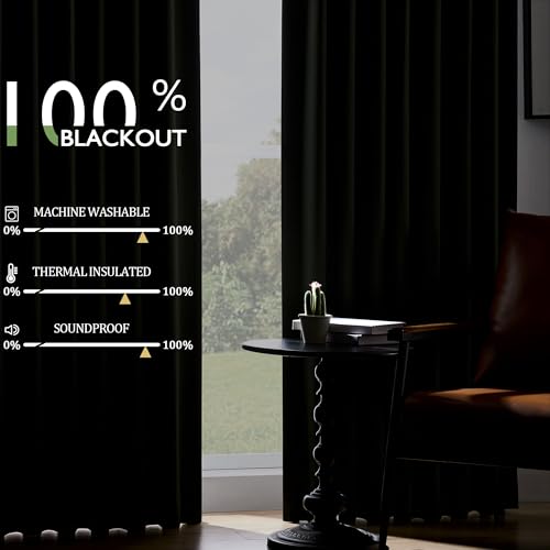 BSfullts Blackout Curtains 90 Inch Long for Bedroom Living Room, Olive Green Curtain Thermal Insulated Soundproof Room Darkening Linen Black Out Drape with Back Tab 2 Panels Set by BSfullts - Image 2