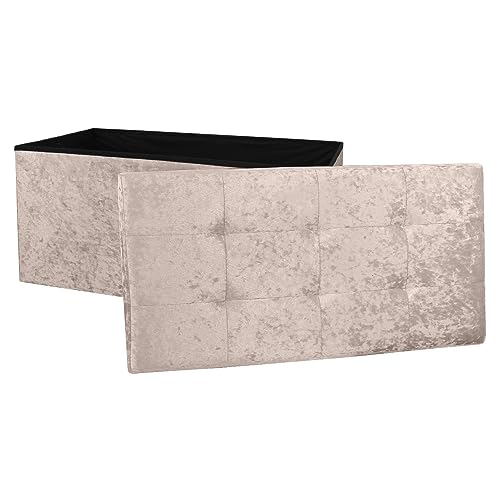 DANIEL JAMES Housewares Large Fold Flat Ottoman Storage, Cream Velvet Velour Finish, Double Size, 76cm (L) x 38cm (W) x 38cm (H)