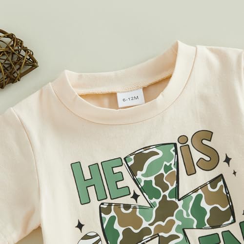 Image of Toddler Boy Easter Outfit Letter Cross Short Sleeve T Shirt Camouflage Shorts Set 2T 3T 4T 5T Summer Outfits