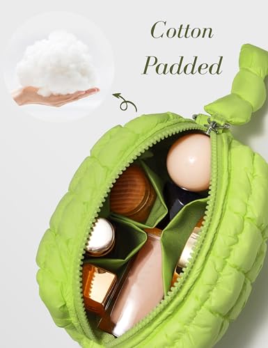 Yarnic Quilted Makeup Bag Quilt Cosmetic Bag, Puffy Travel Toiletry Bag for Women, Cute Makeup Bag Organizer Puffer Soft Makeup Pouch (Apple Green, S) — view 4