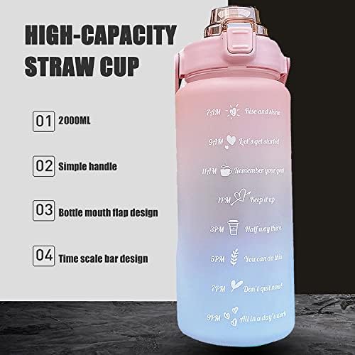 Hatieo 2 Litre Water Bottle, Big Water Bottle with Straw, Leakproof Sport Water Bottle with Time Markings Reminder, Motivational Water Bottle for Fitness, Camping Yoga Trave Gym Outdoor Sports