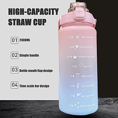 Image of Hatieo 2 Litre Water Bottle with Straw, Leakproof Sports Bottle with Time Markings, Large Motivational for Fitness, Camping, Yoga, Travel, Gym, Outdoor - Pink Blue
