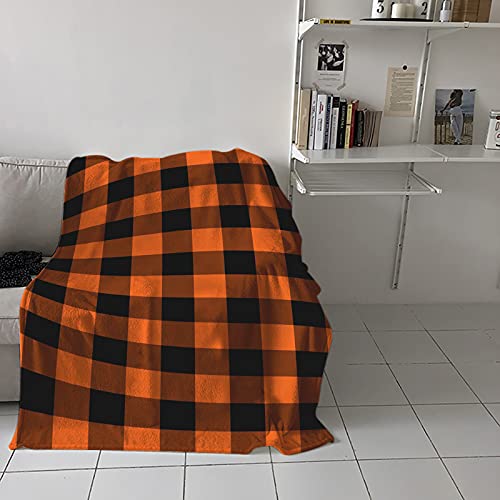 Flannel Fleece Blanket All Season Ultra Soft Lightweight Thermal Throw Blankets, Warm Fuzzy Plush Nap Blanket For Bed Couch Sofa, Halloween Orange And Black Lattice 40X50 Inch #TOP3