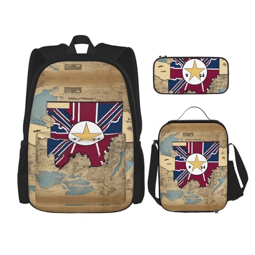nanger Abstract Mississippi State Flag Map Print 3-Piece Set Backpack, Lunch Bag And Pencil Case, For Travel, College, And Daily Use