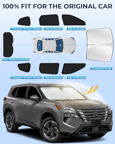 Image of for Nissan Rogue 2021-2025 Car Window Shades, 8pcs Privacy Sun Shade Set for Front Windshield Side and Rear Windows, Full Window Covers Keeps Vehicle Cool for Camping Napping