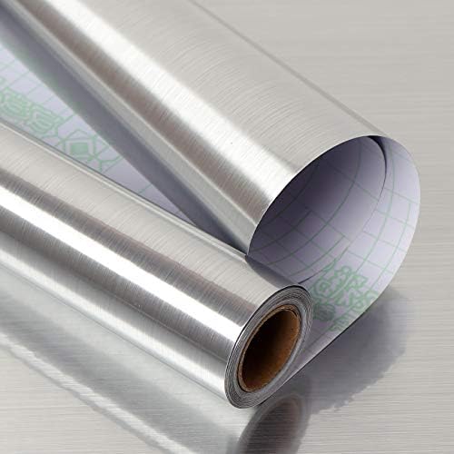 Livelynine Stainless Steel Contact Paper Silver Wallpaper Self Adhesive Kitchen Oil Proof Stickers for Cooker Kitchen Splashback Worktops Shelf Appliance Dishwasher Refrigerator Fridge Cover 40CMx2M