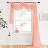 Picture of NICETOWN Sheer Scarf Curtain for Bedroom - Soft Voile Textured Window Topper Curtain Valance for Princess/Daughter Room Decor (W60 x L216, 1 Pack, Coral)