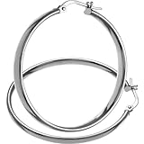 Citerna 9ct White Gold Dome Tube Fine Hoop Earrings of 30 mm Diameter