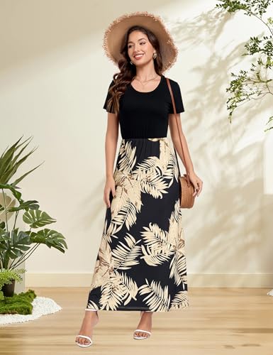 Image of Lacavocor Womens Short Sleeve Maxi Dresses Empire Waist Long Dress