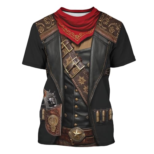 THE PIRATE KING Western Cowboy T-Shirt Graphic Funny Cosplay Costume Tee Crewneck Short Sleeve Casual Top Unisex