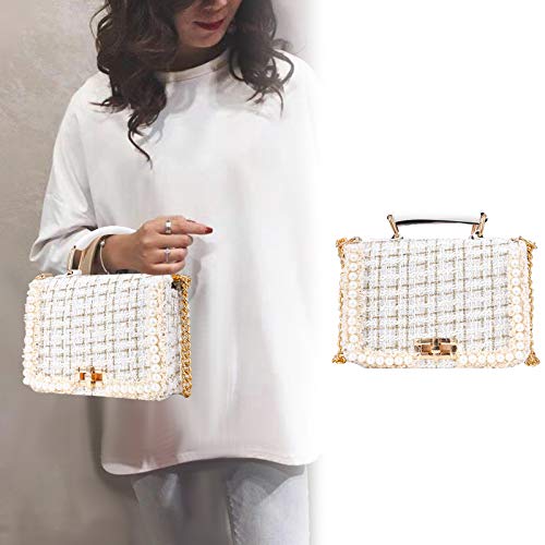 Qiayime Purses And Handbags For Women Fashion Ladies Top Handle Satchel Shoulder Tote Pearl Bead Chain Tote Crossbody Bag White #TOP1