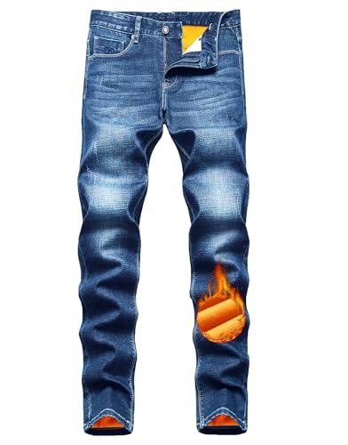 Qazel Vorrlon Men's Fleece Lined Jeans Winter Warm Flannel Skinny Slim Fit Stretch Denim Pants
