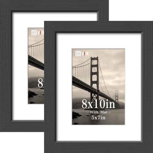 VCK 8x10 Picture Frame, Black Oak Wood, Real Glass, 5 Pack, Tabletop & Wall