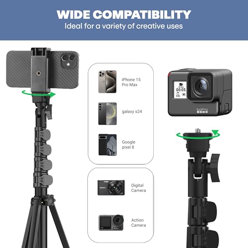 Syvo SP-500 63 Inch (160CM) 1.6M Tripod Stand with Mobile Phone Holder – Versatile Stand for Ring Lights, Cameras, and Mobile Phones. Ideal for Video Recording, Video Shooting, and Lighting Setup. 4 41APYiu8 uL