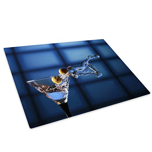 Blue Black Cocktails Glass Chopping Board Kitchen Worktop Saver Protector