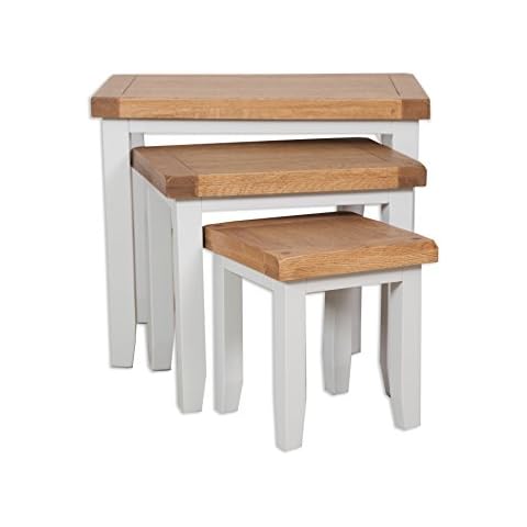 Classically Modern Dorset French Grey Painted Oak & Pine Nest 3 Tables Living Room Furniture Cover