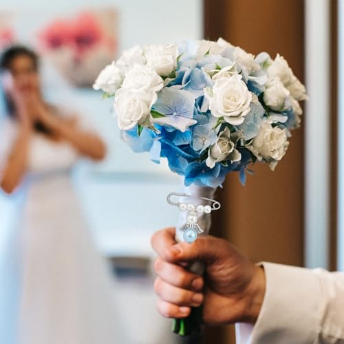 Mikovivi Some Blue Angel Charm, Something Wedding Blue Angel Memory Bouquet Charm with Greeting Card Memorial Gift Bridal Wedding Accessories for Bride to Be