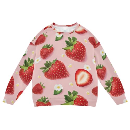 JUNZAN Sweet Strawberries Fruit Blush Big Boys Hooded Sweatshirt Long Sleeve Sweatshirt With Hoodie Camping 4T