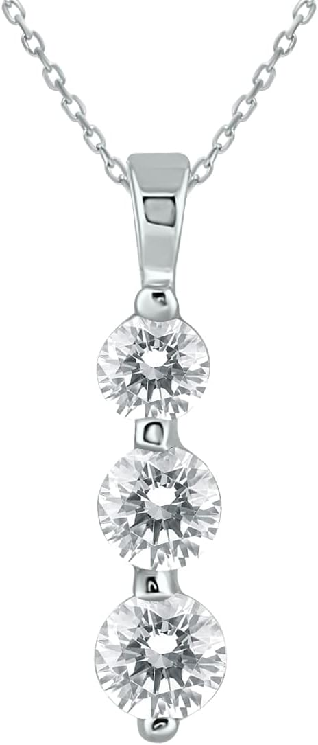 1 Carat TW Three Stone Diamond Pendant Available in 14K Yellow and White Gold