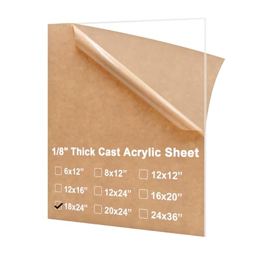 Image of KINLINK 18x24 Plexiglass Sheets 1 /8 inch Thick, 3mm Clear Cast Acrylic Sheet, Plastic Board for DIY Project, Craft, Window Glass, Table Top, Picture Frame, Acrylic Sign and Wedding Invitation 1 Pack