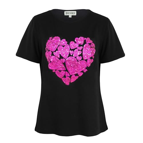 Image of PESION Womens Short Sleeve T-Shirt Sequined Tops O-Neck Funny Graphic Tees Blouse