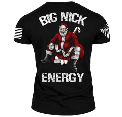 Warrior USA Big Nick Energy Christmas - Cotton Blend, Screen Printed in The USA, American Made, Regular Fit, Black, X-Large